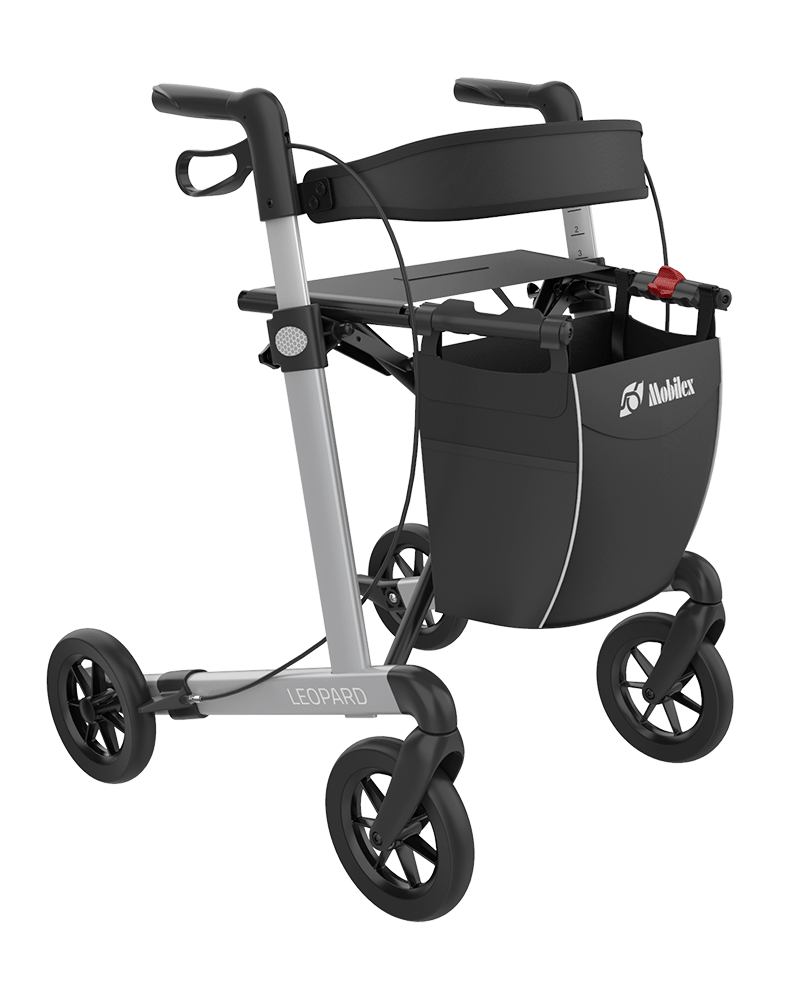 Leopard Rollator mit Soft-Rädern, Platin, Sitzhöhe 62 cm